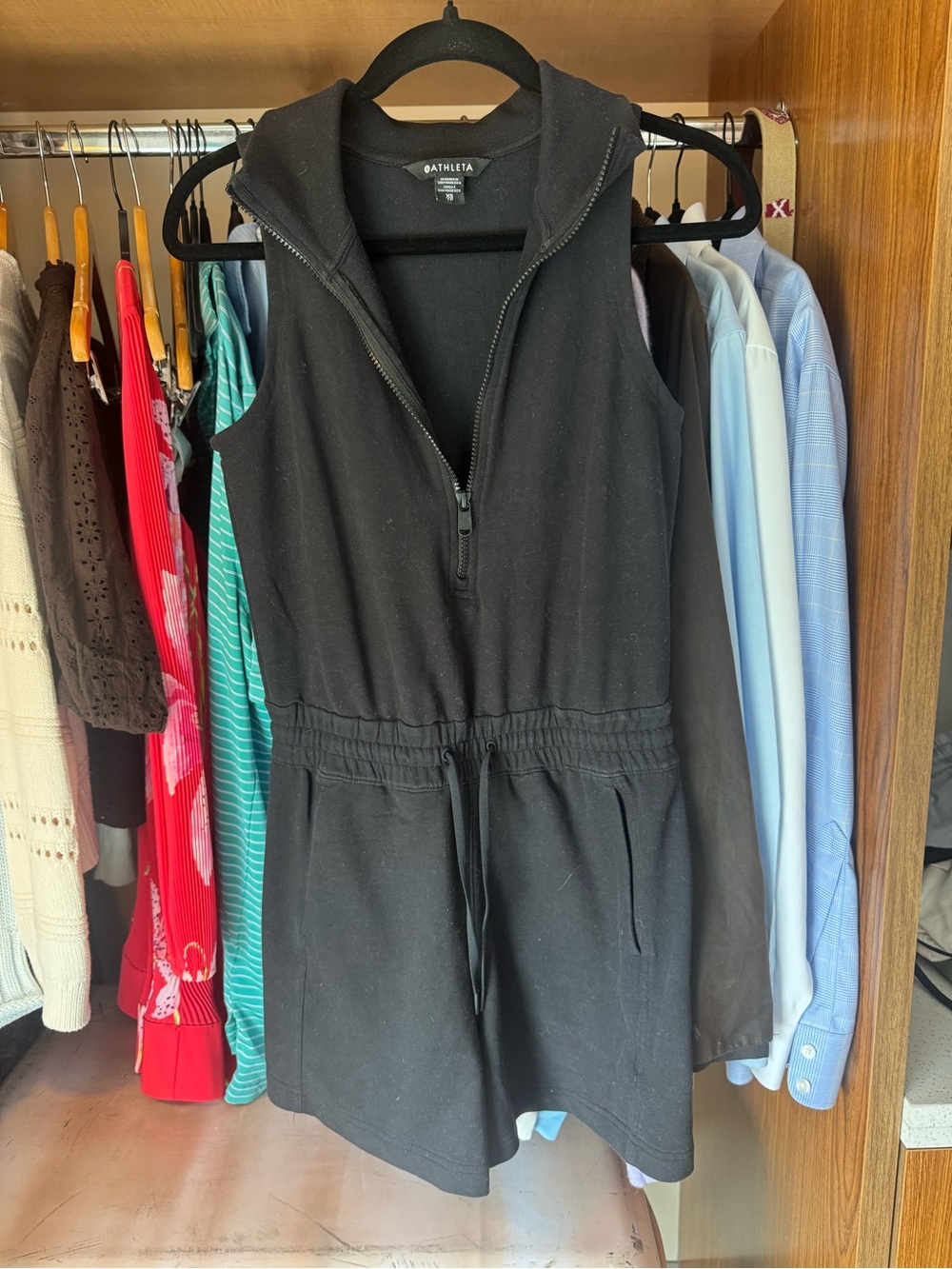 Athleta Black Sleeveless Zip-Neck Romper